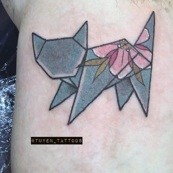 Attractive Girls Tattoo Origami Cat