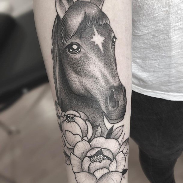 Attractive Girls Tattoo Peony Horse