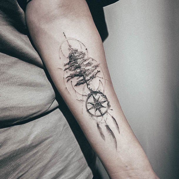 Attractive Girls Tattoo Pine Tree