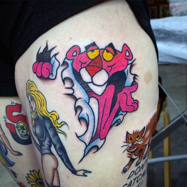 Attractive Girls Tattoo Pink Panther