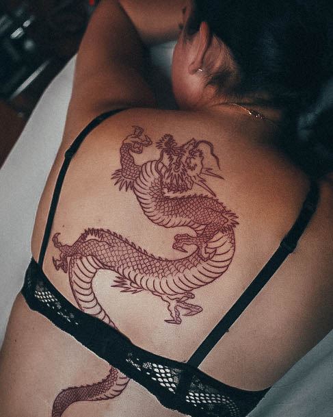 Attractive Girls Tattoo Red Dragon