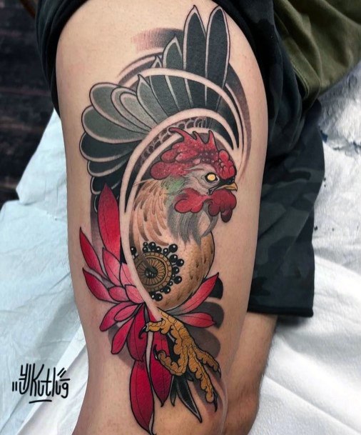 Attractive Girls Tattoo Rooster