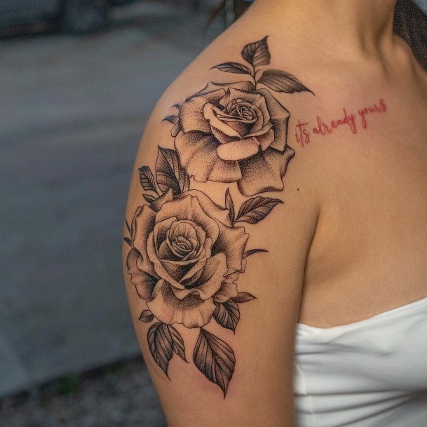 Attractive Girls Tattoo Rose Shoulder