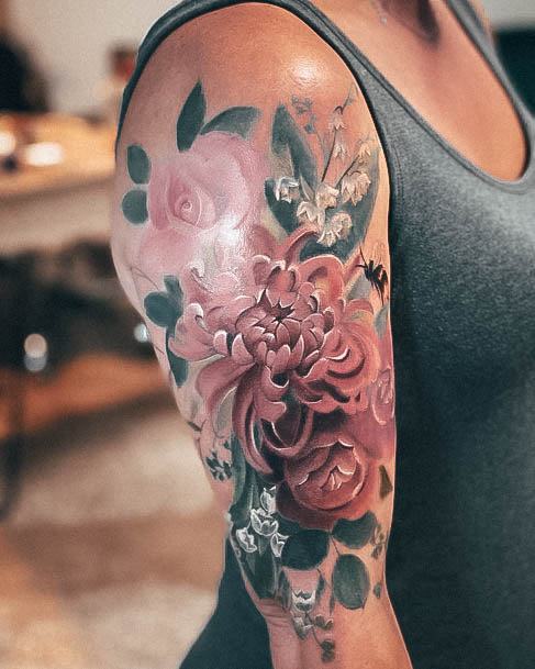 Attractive Girls Tattoo Rose Sleeve