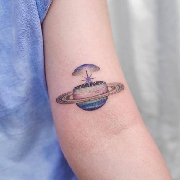 Attractive Girls Tattoo Saturn