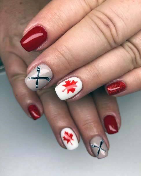 Autumn Leaved Sport Nails Red White Art For Women