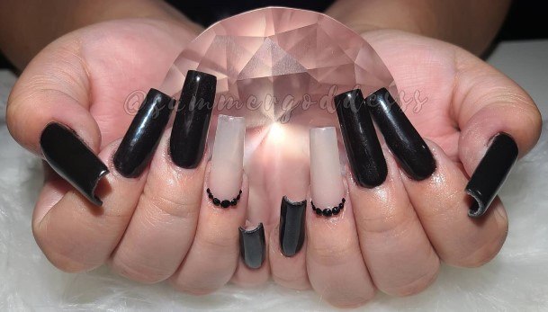 Awesome Black With Rhinestones Nails For Women