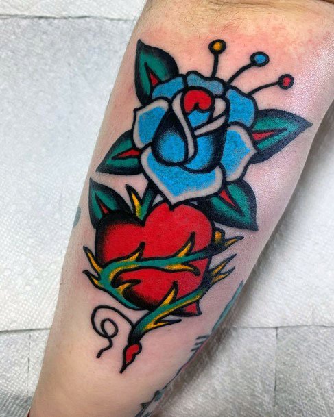 Awesome Blue Floral Tattoo Womens American Traditional