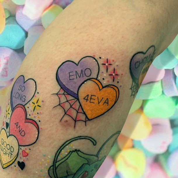 Awesome Candy Heart Tattoos For Women