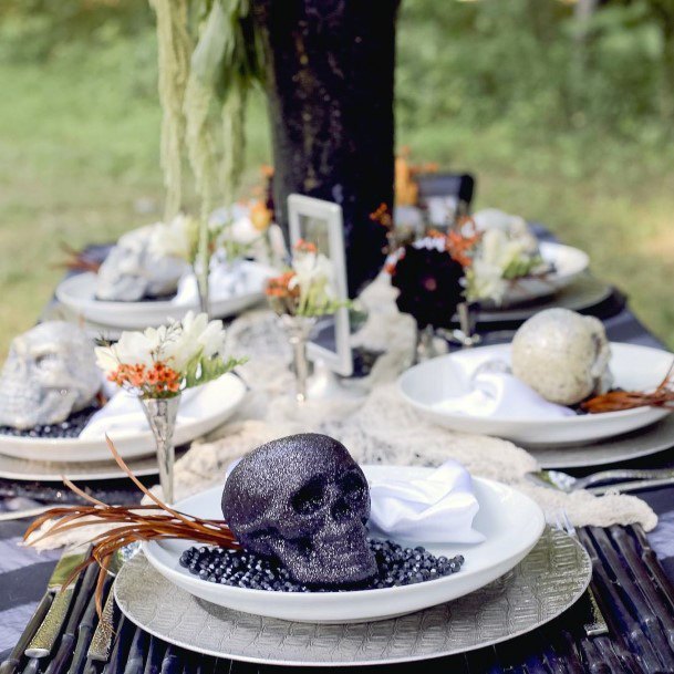 Awesome Cool Sparkling Black White Skull Plate Topper Halloween Wedding Ideas