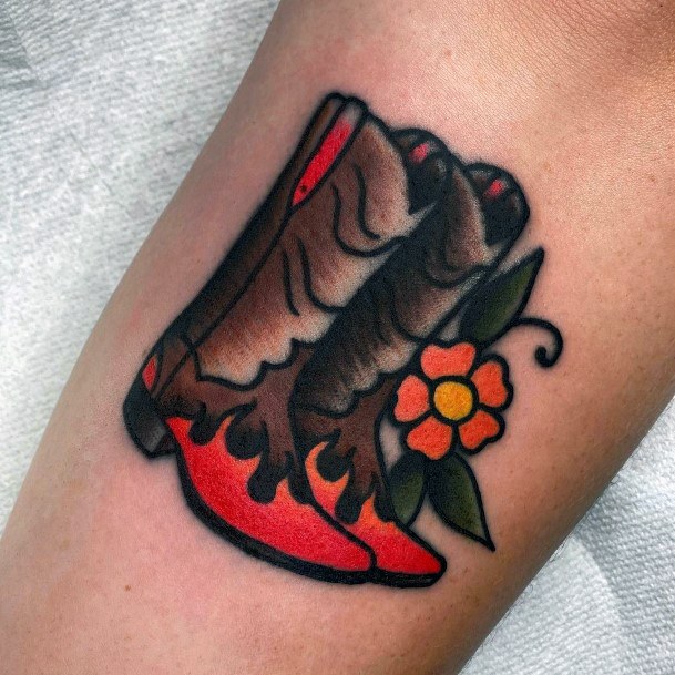 Awesome Cowboy Boot Tattoos For Women