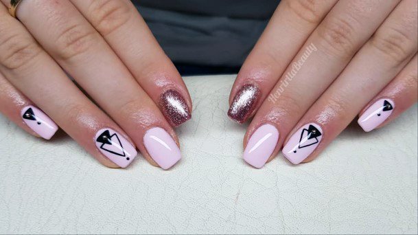 Awesome Cute Pink Glossy Rose Gold Glitter Black Triangle Nail Feminine For Women