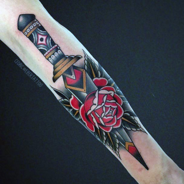 Awesome Dagger Rose Tattoos For Women