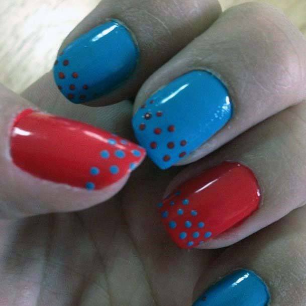 Awesome Dotted Blue And Orange Nails For Women