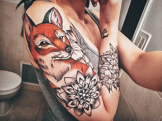 Awesome Fox Tattoos For Women Half Sleeve Flower