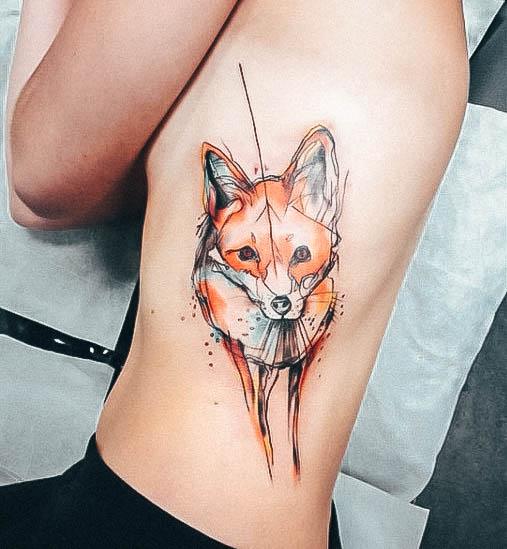 Awesome Foxes Tattoos For Women Rib Cage Side Of Body