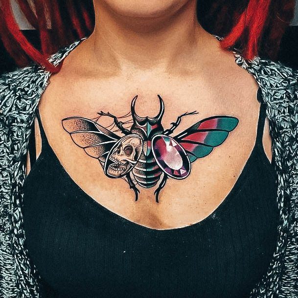 Awesome Gem Tattoos For Women Beetle Themed Chest