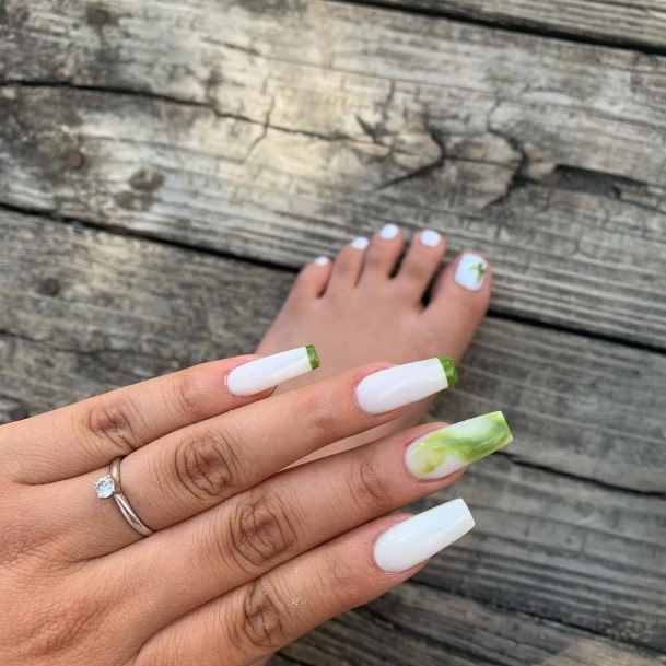 Awesome Green And White Nails For Women