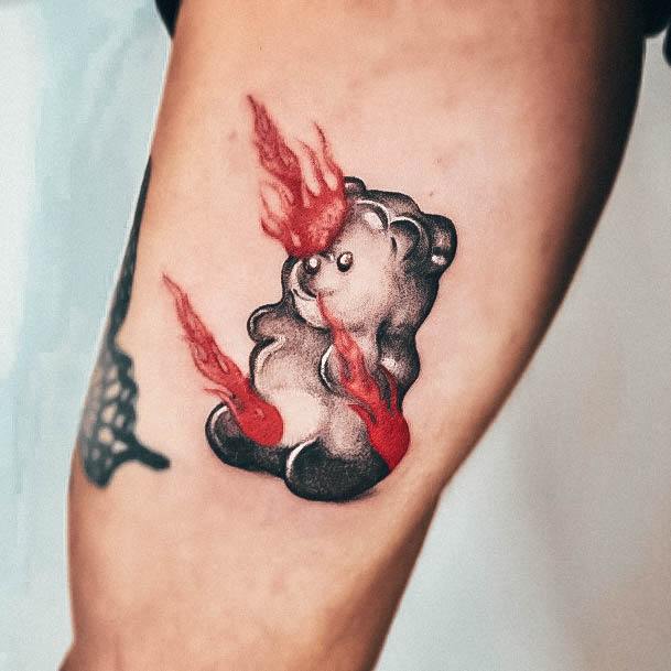 Awesome Gummy Bear Tattoos For Women Flames Arm