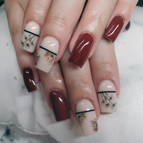 Awesome Maroon White Fingernails For Women