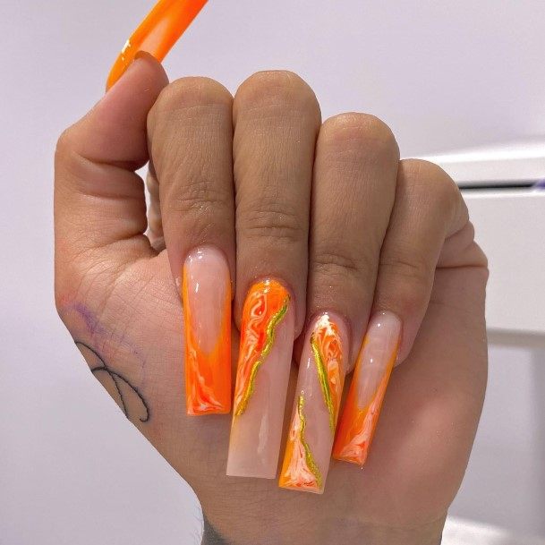 Awesome Orange French Tip Fingernails For Women