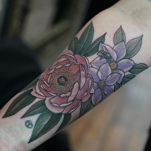 Awesome Peony Flowers Tattoos For Women Forearms