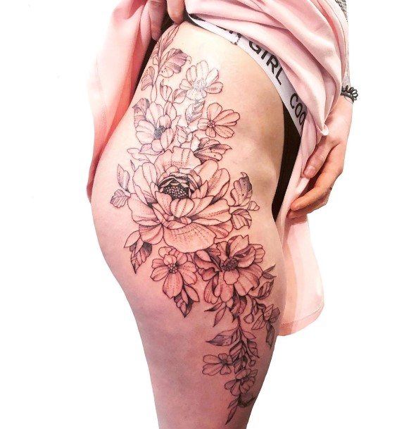 Awesome Peony Tattoos For Women Thigh