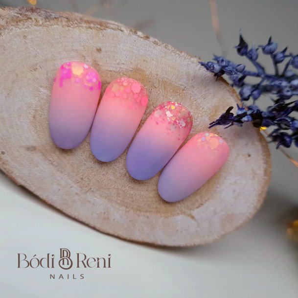 Awesome Pink Ombre With Glitter Fingernails For Women