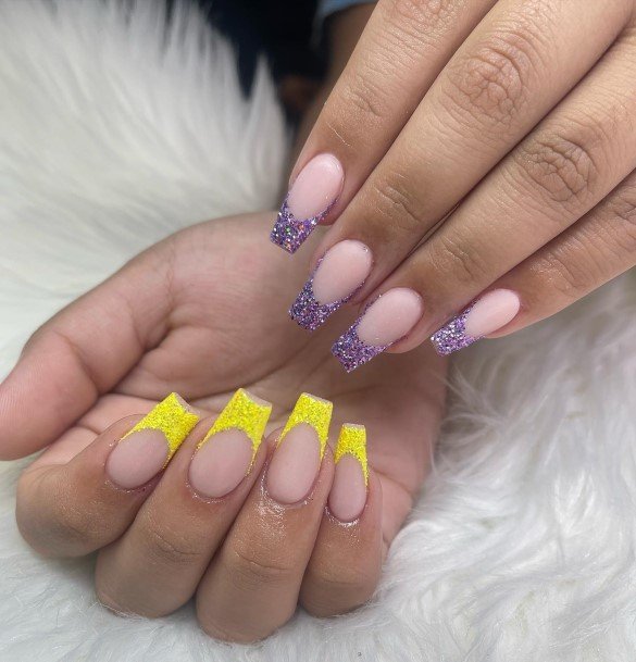 Awesome Purple And Yellow Fingernails For Women