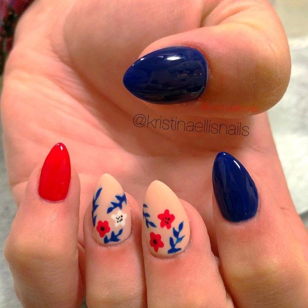 Awesome Red And Blue Fingernails For Women