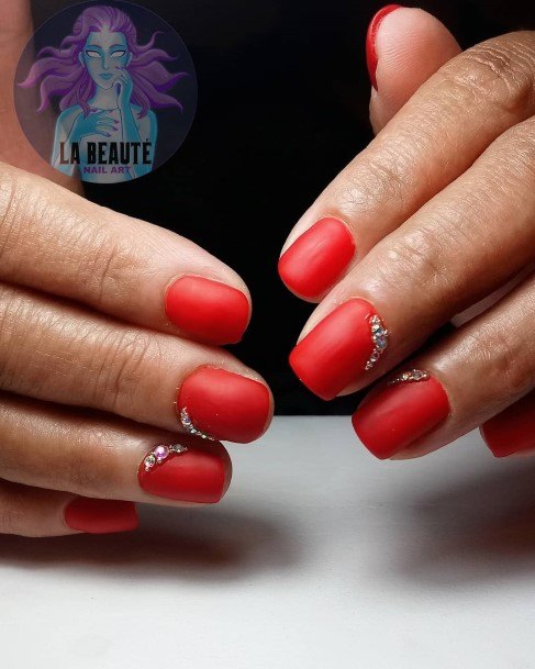 Awesome Red With Diamond Rhinestones Fingernails For Women