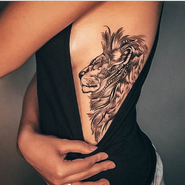 Awesome Ribcage Tattoos For Women Lion