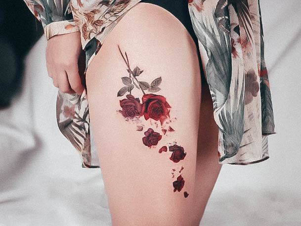 Awesome Rose Thigh Tattoos For Women