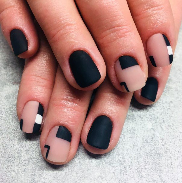 Awesome Short Matte Black Nude Colored Girly Nail Inspiration For Women