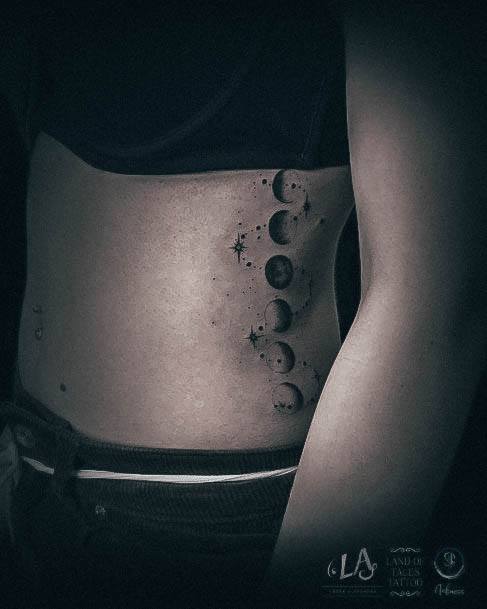 Awesome Stars Tattoos For Women Rib Cage Side With Moon