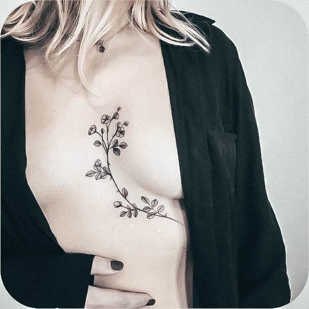 Awesome Sternum Chest Tattoos For Women Flower Branch