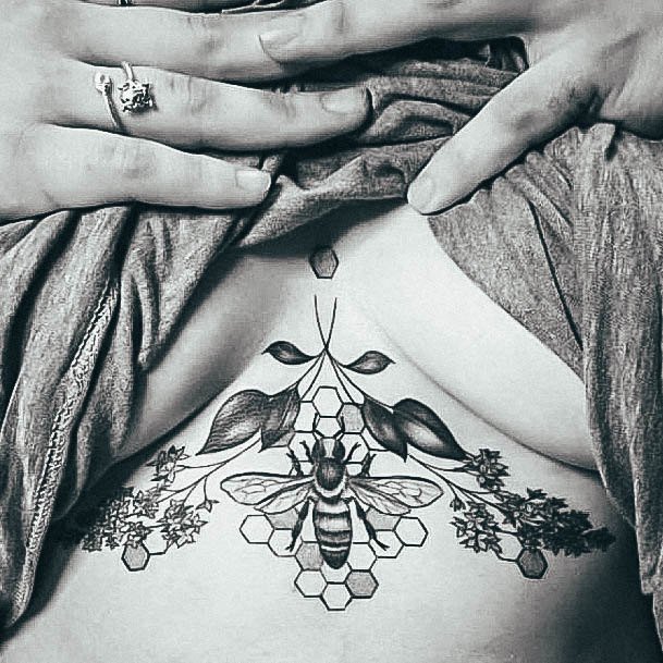 Awesome Sternum Tattoos For Women Bee Honeycomb