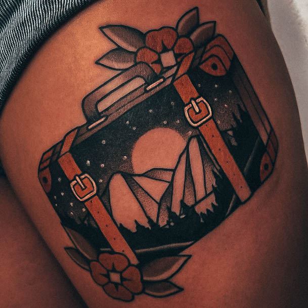 Awesome Suitcase Tattoos For Women