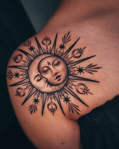 Awesome Sun And Moon Tattoos For Women Shoulder