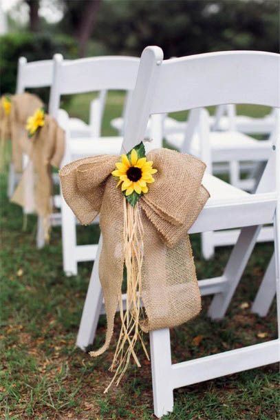 Awesome Yellow Sunflower Cute Ribbon Wedding Chair Pew Decorations