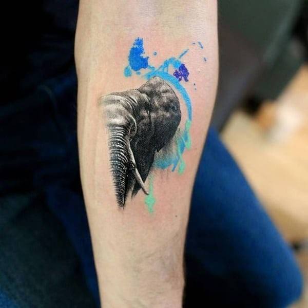 Azure Blue And Elephant Tattoo Womens Forearms