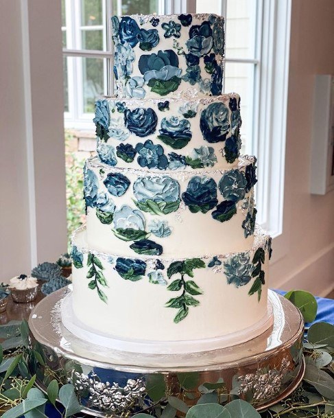 Azure Blue Grey Country Wedding Cake