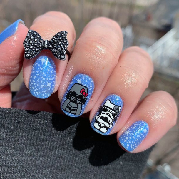 Azure Blue Hello Kitty Nails With Bow