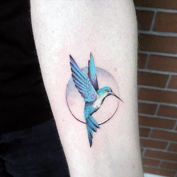 Azure Blue Hummingbird Tattoo Womens Arms