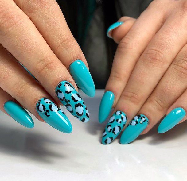 Azure Blue Leopard Nails Women