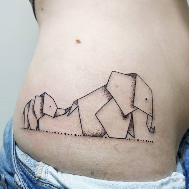 Baby And Mom Elephant Tattoo Womens Torso