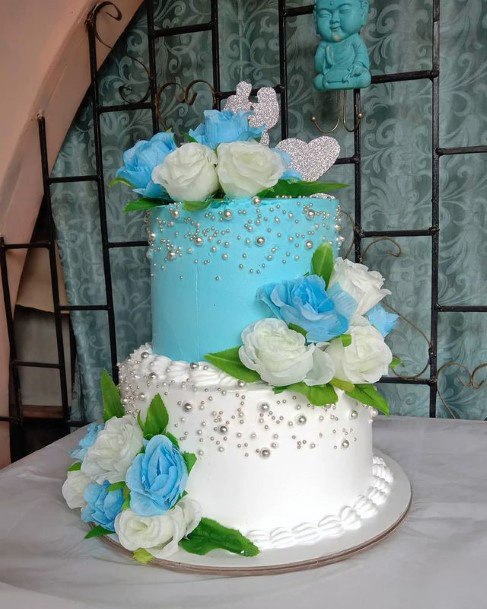 Baby Blue And White Wedding Cake