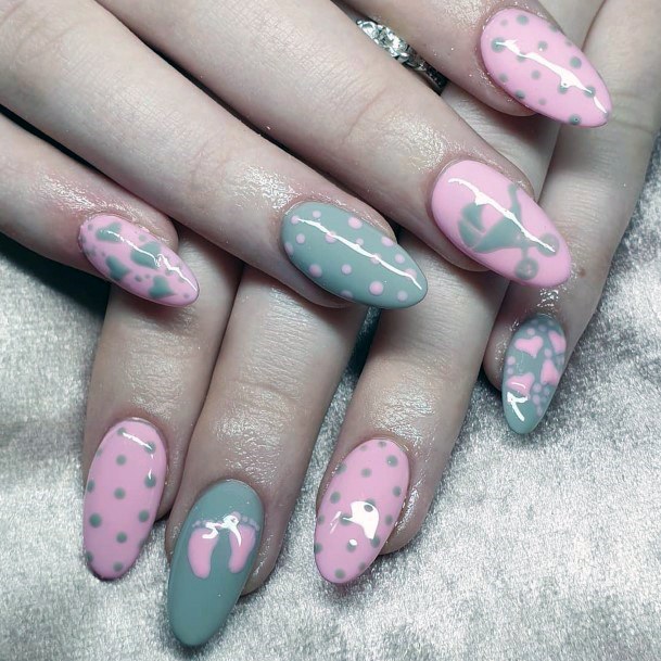 Baby Shower Dotted Pink And Grey Nails For Women