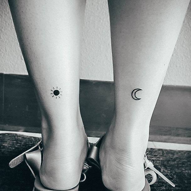 Back Of Legs Sun And Moon Simplistic Tiny Tattoo For Girls