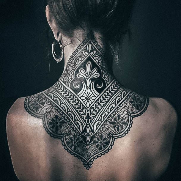 Back Of Neck Mandala Tattoos For Women